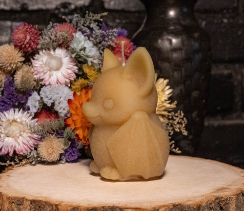 Bat Beeswax Candle: Hand-Poured Halloween Sculpture, Spooky Gothic Decor