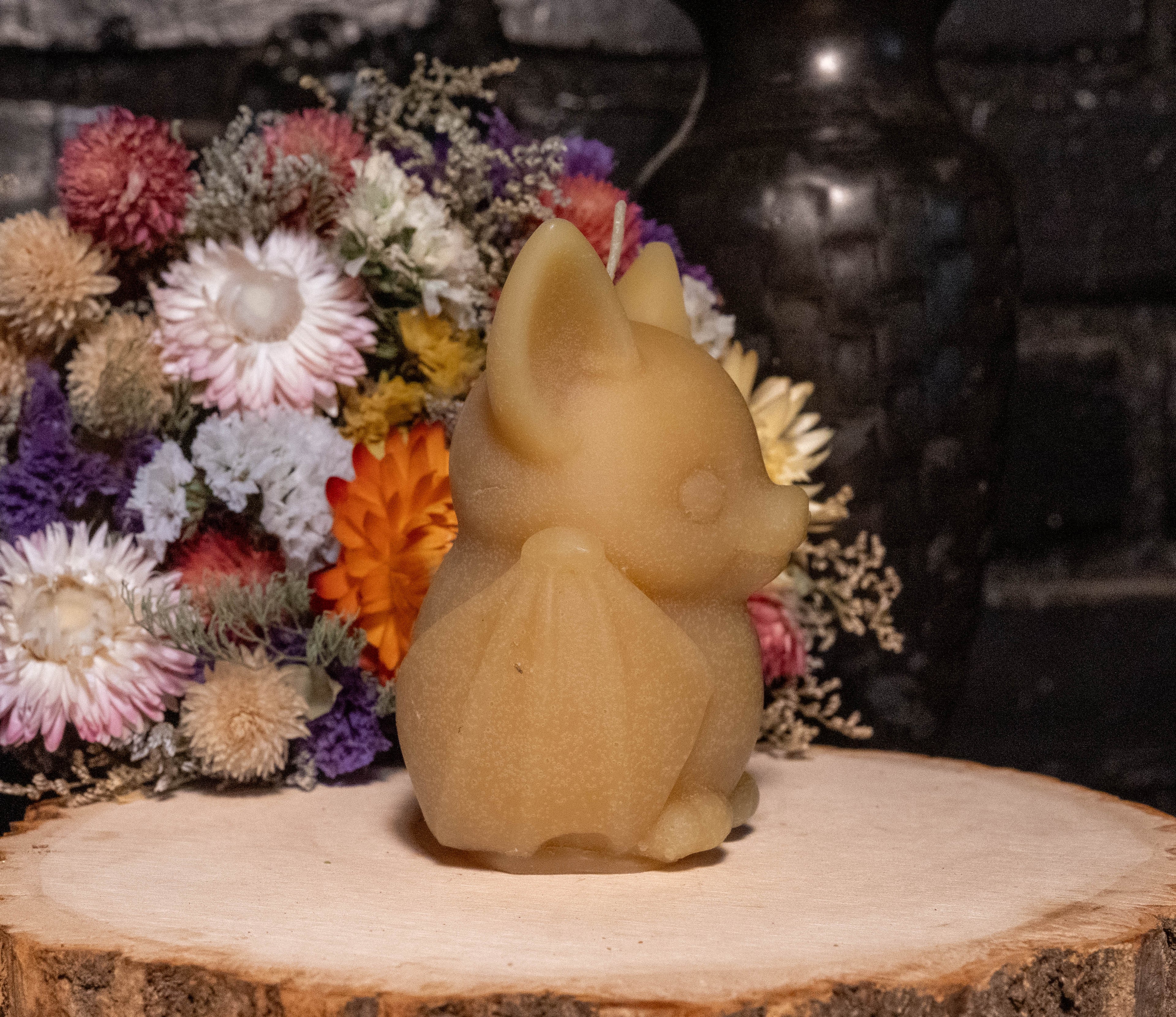Bat Beeswax Candle: Hand-Poured Halloween Sculpture, Spooky Gothic Decor