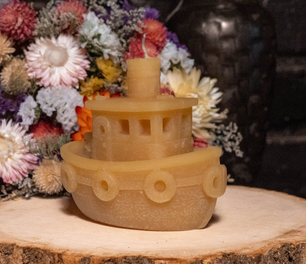 Tugboat Beeswax Candle: Hand-Poured Nautical Sculpture, Boat Lover Gift