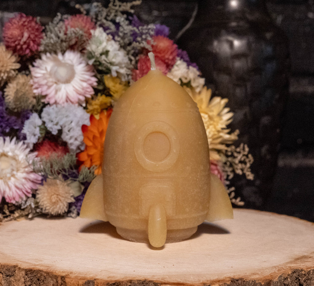 Space Shuttle Beeswax Candle: Hand-Poured Rocket Sculpture, Space Lover Gift