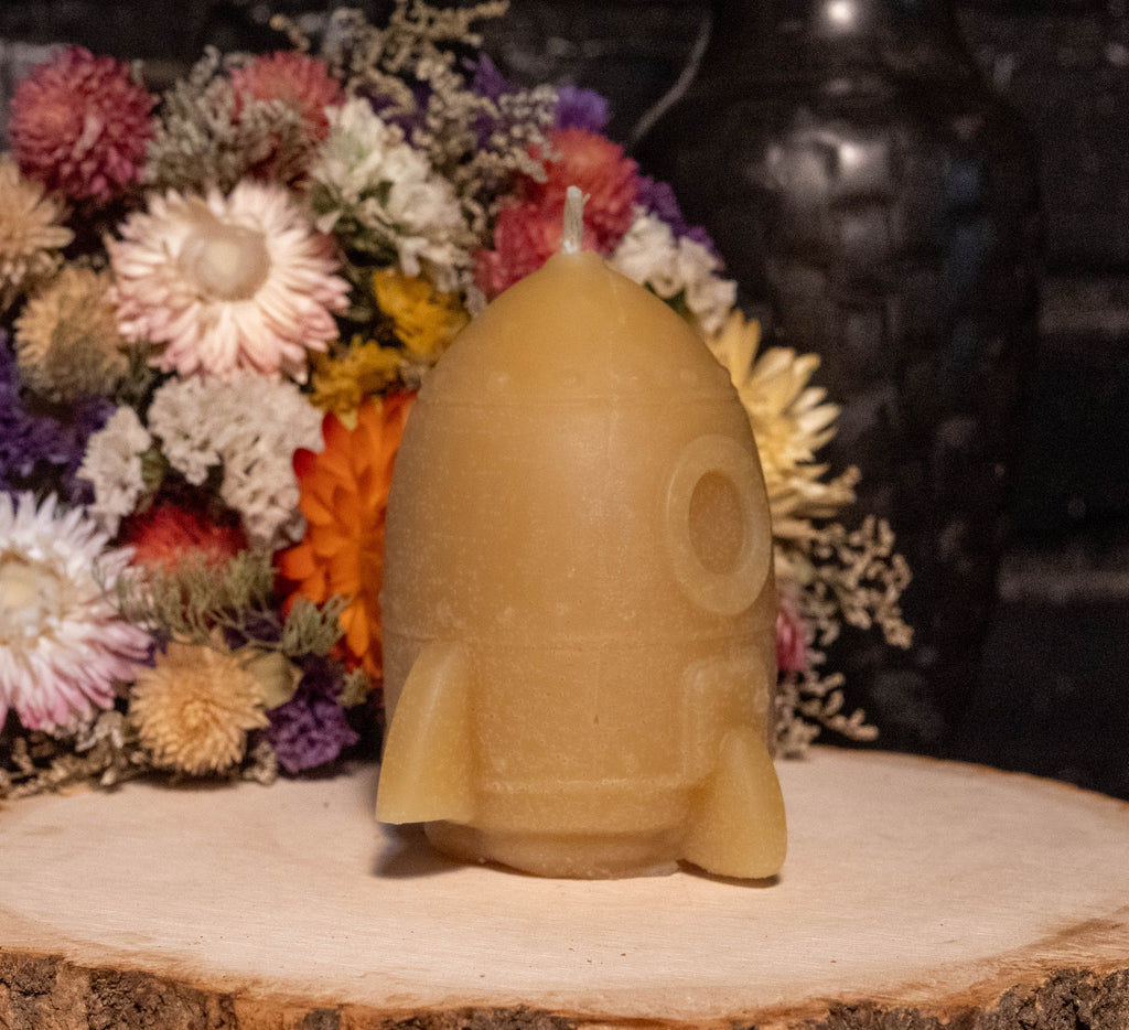 Space Shuttle Beeswax Candle: Hand-Poured Rocket Sculpture, Space Lover Gift