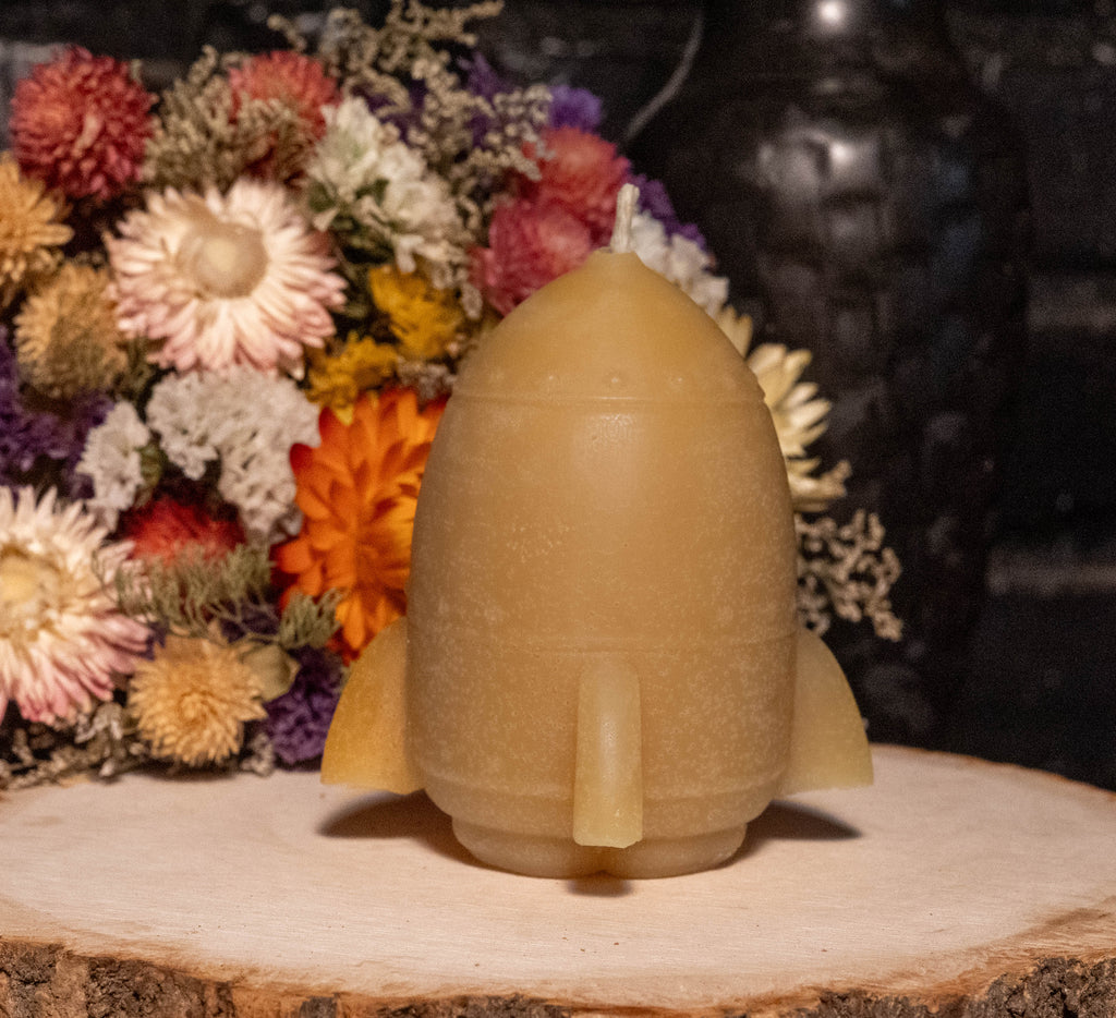 Space Shuttle Beeswax Candle: Hand-Poured Rocket Sculpture, Space Lover Gift