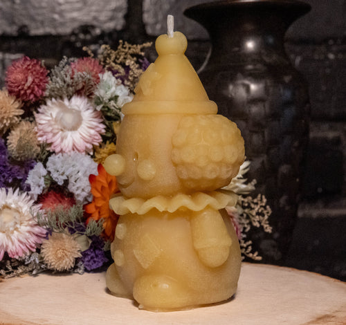 Clown Beeswax Candle: Hand-Poured Halloween Sculpture, Vintage Circus Decor