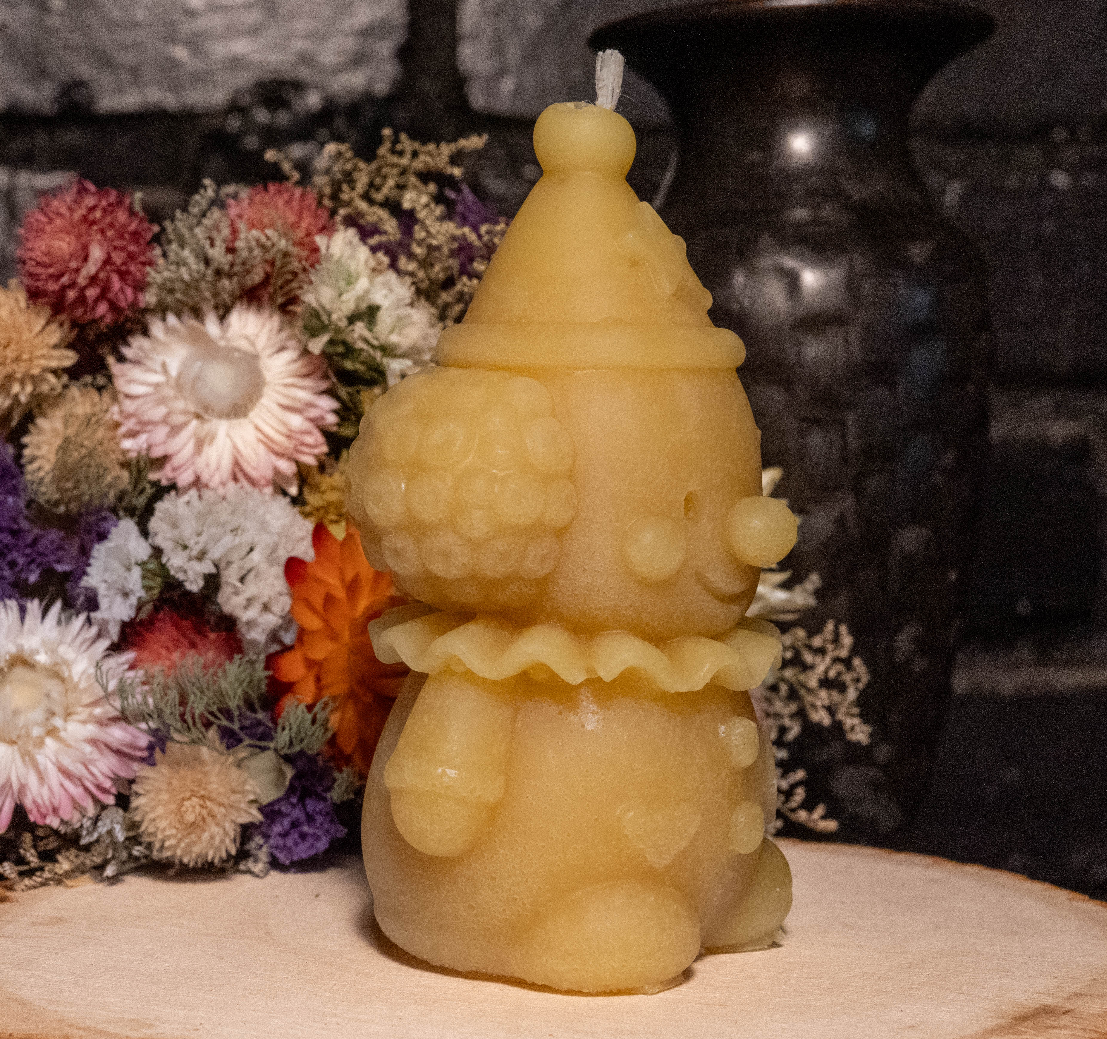 Clown Beeswax Candle: Hand-Poured Halloween Sculpture, Vintage Circus Decor