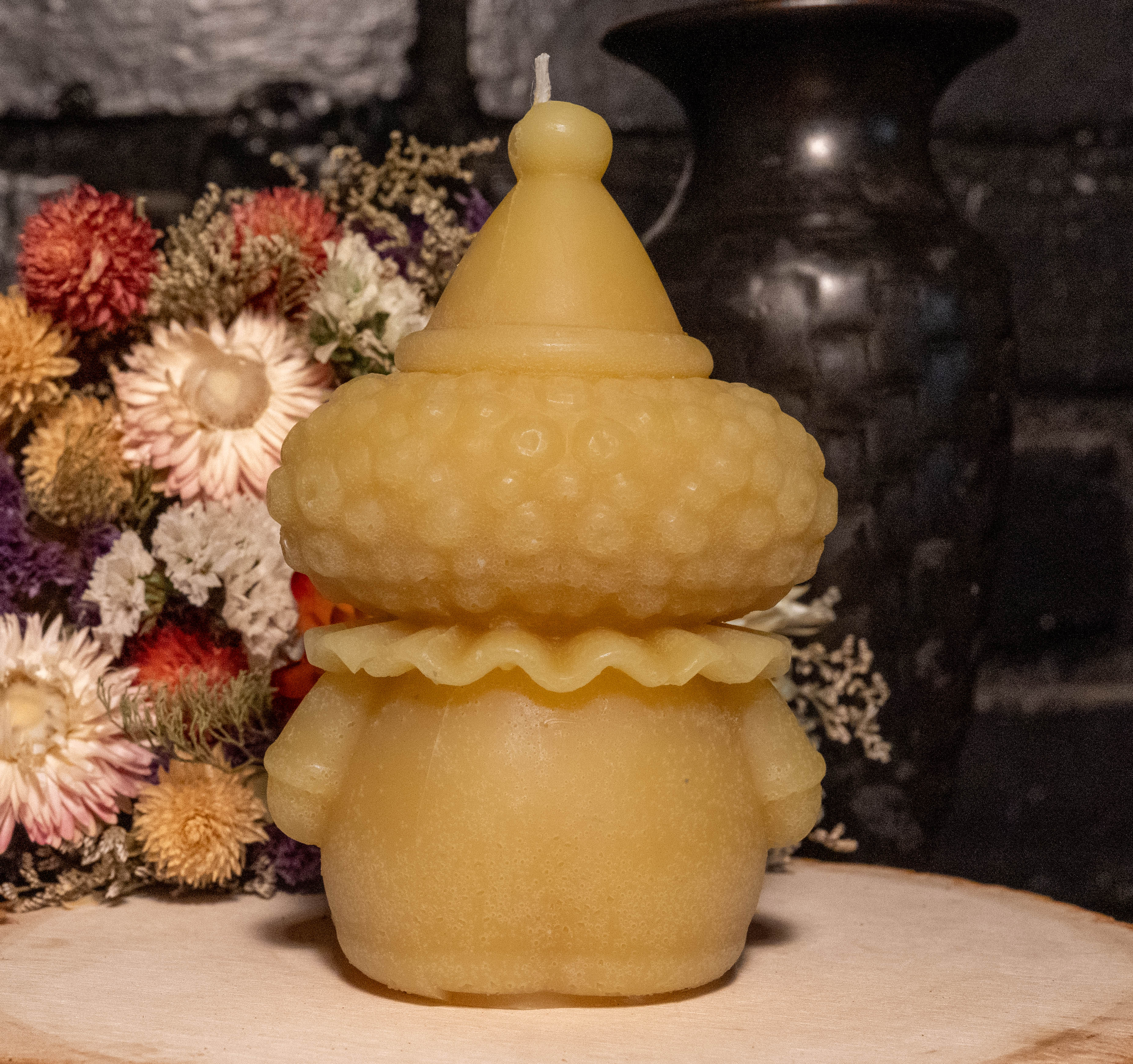 Clown Beeswax Candle: Hand-Poured Halloween Sculpture, Vintage Circus Decor