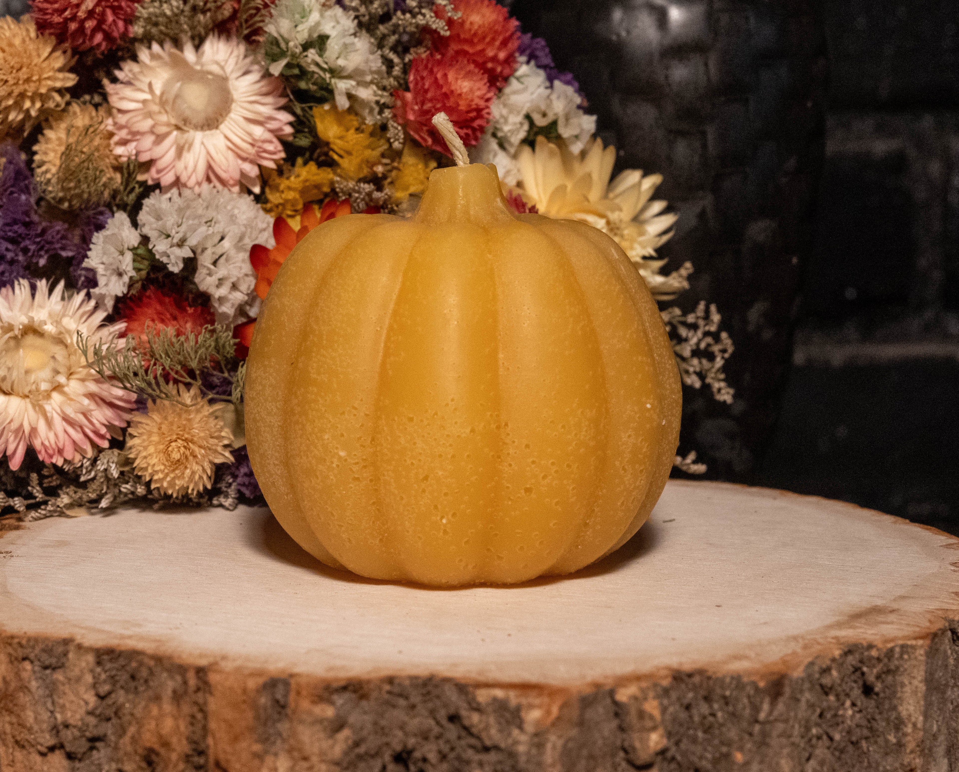 Jack-O’-Lantern Beeswax Candle: Hand-Poured Halloween Pumpkin Decor