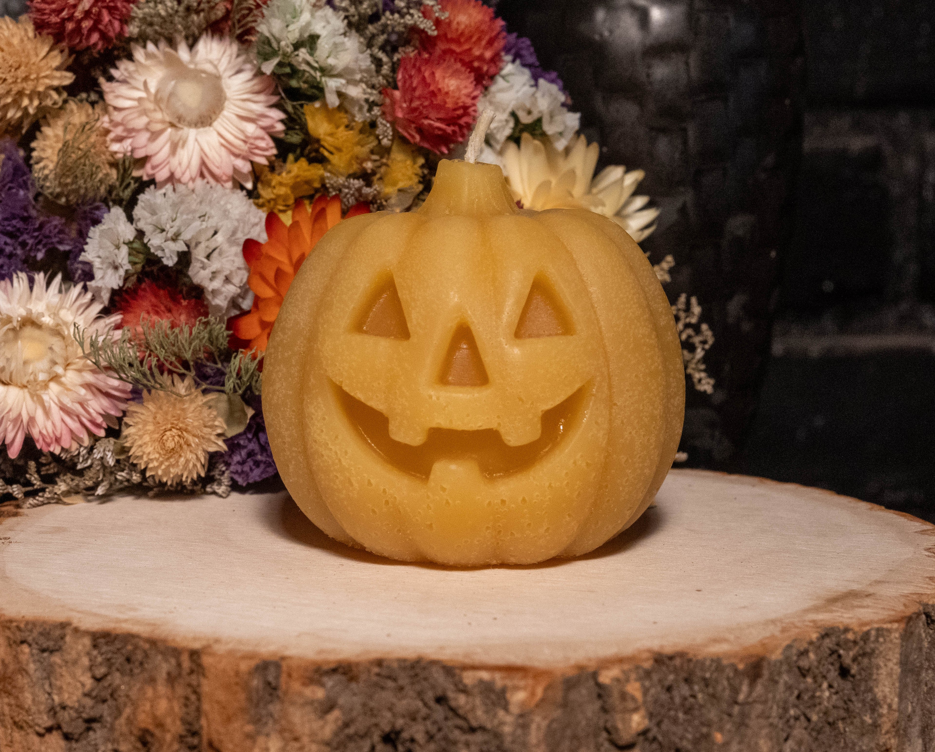 Jack-O’-Lantern Beeswax Candle: Hand-Poured Halloween Pumpkin Decor