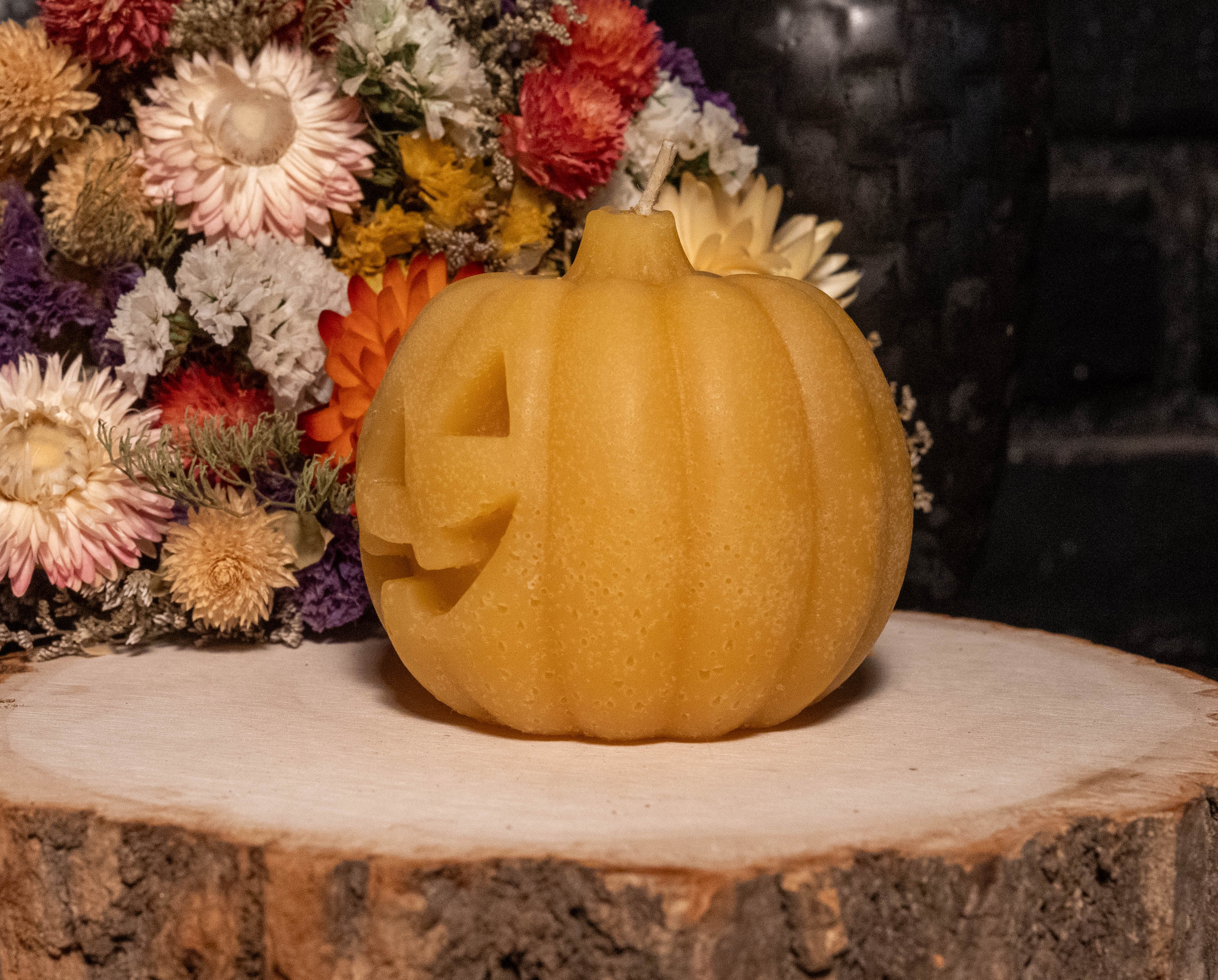 Jack-O’-Lantern Beeswax Candle: Hand-Poured Halloween Pumpkin Decor