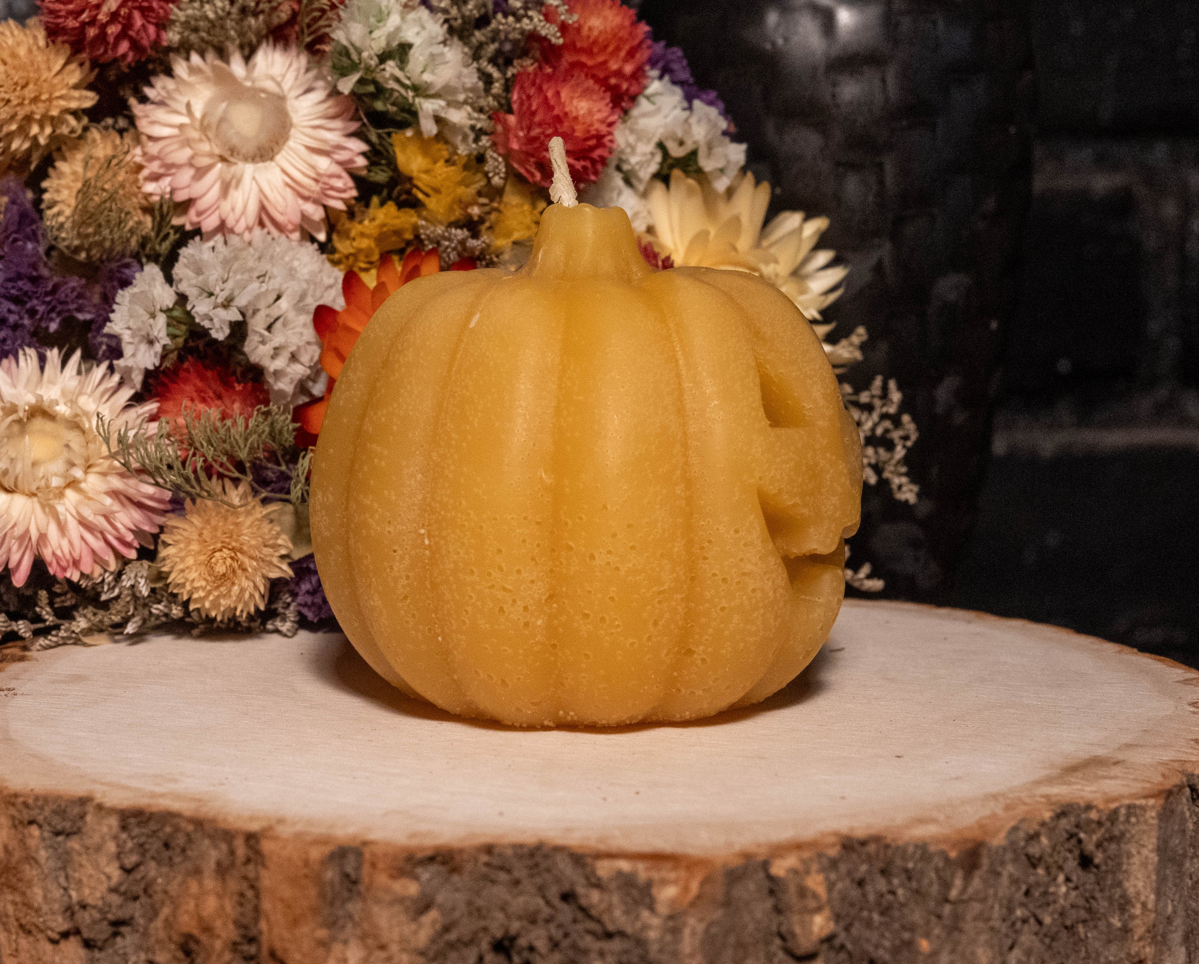 Jack-O’-Lantern Beeswax Candle: Hand-Poured Halloween Pumpkin Decor