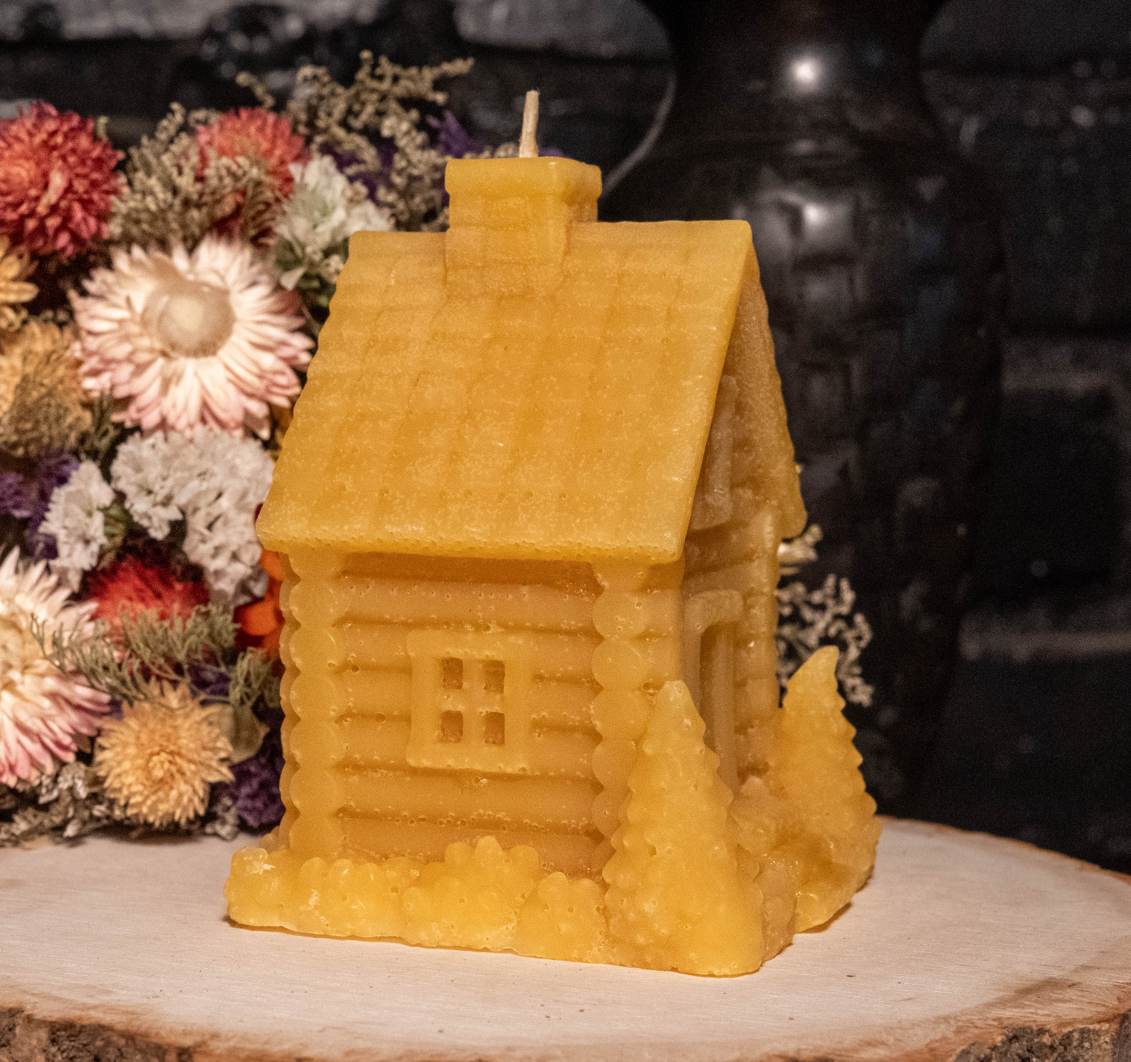 Cabin Beeswax Candle: Hand-Poured Rustic Cottage Sculpture, Cozy Home Gift